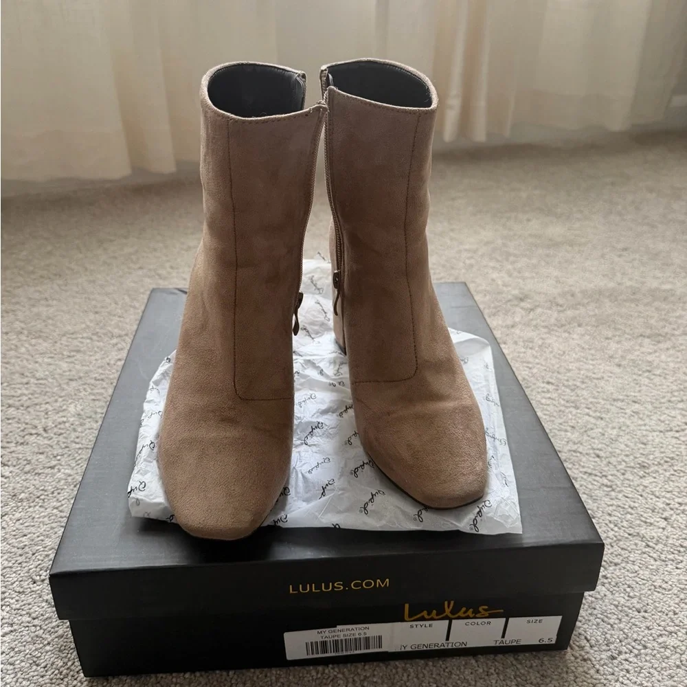 My Generation Taupe Suede High Heel Mid-Calf Boots - 6.5 - Picture 7 of 9